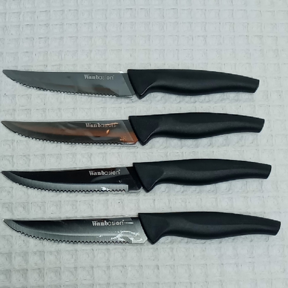 NWOT Set Of 4 Wanbasion Serrated Stainless Steel Steak Knives